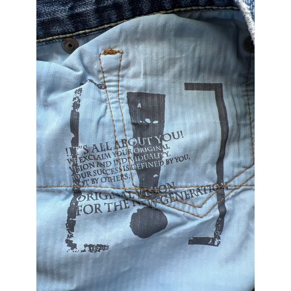 !1T Jeans Size 34 Long Distressed Straight Leg Denim Frayed Hem Blue Cotton Y2K - Picture 9 of 10